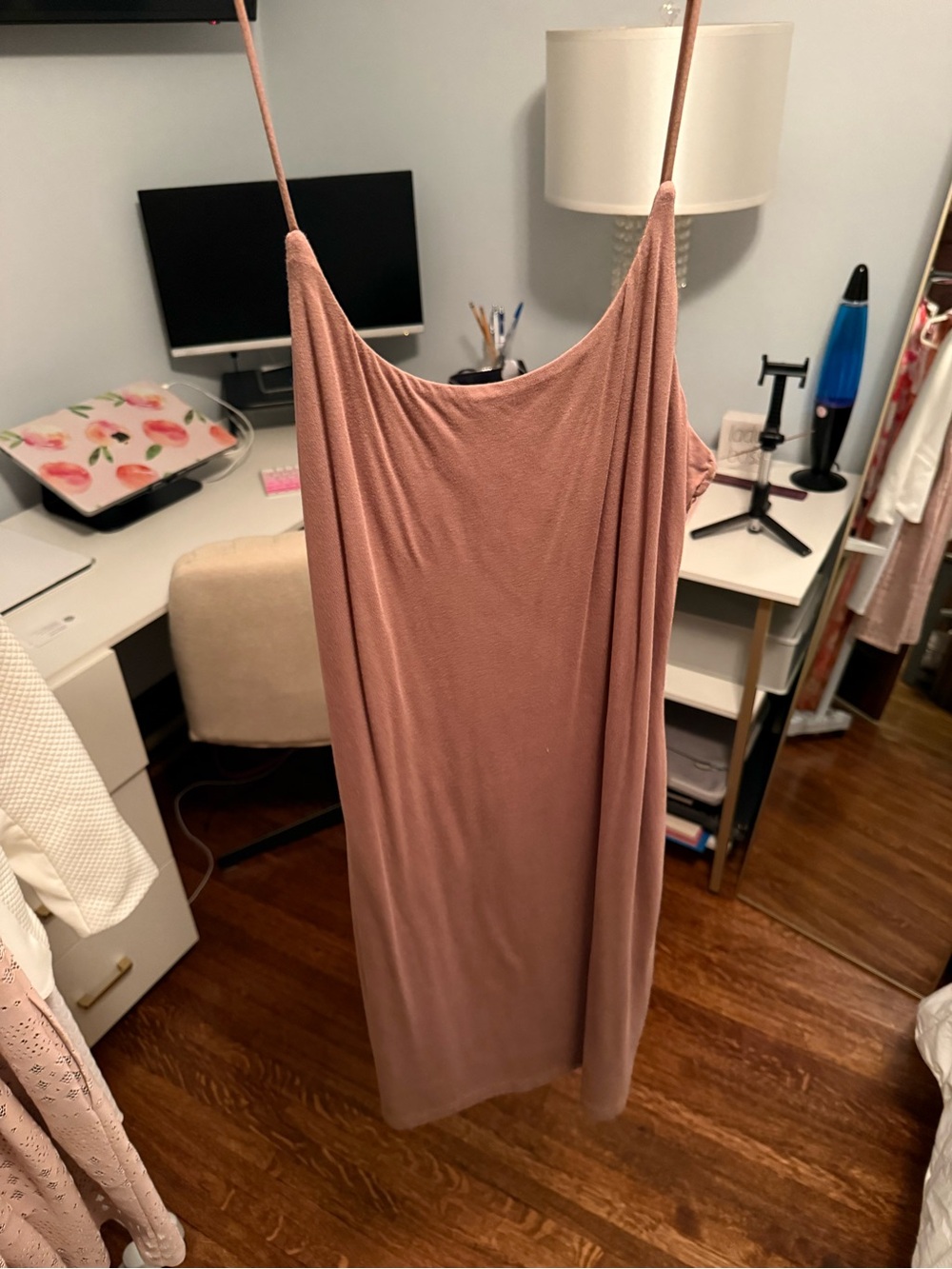 SHEIN Rose Taupe Midi Slip Dress with Spaghetti Straps
